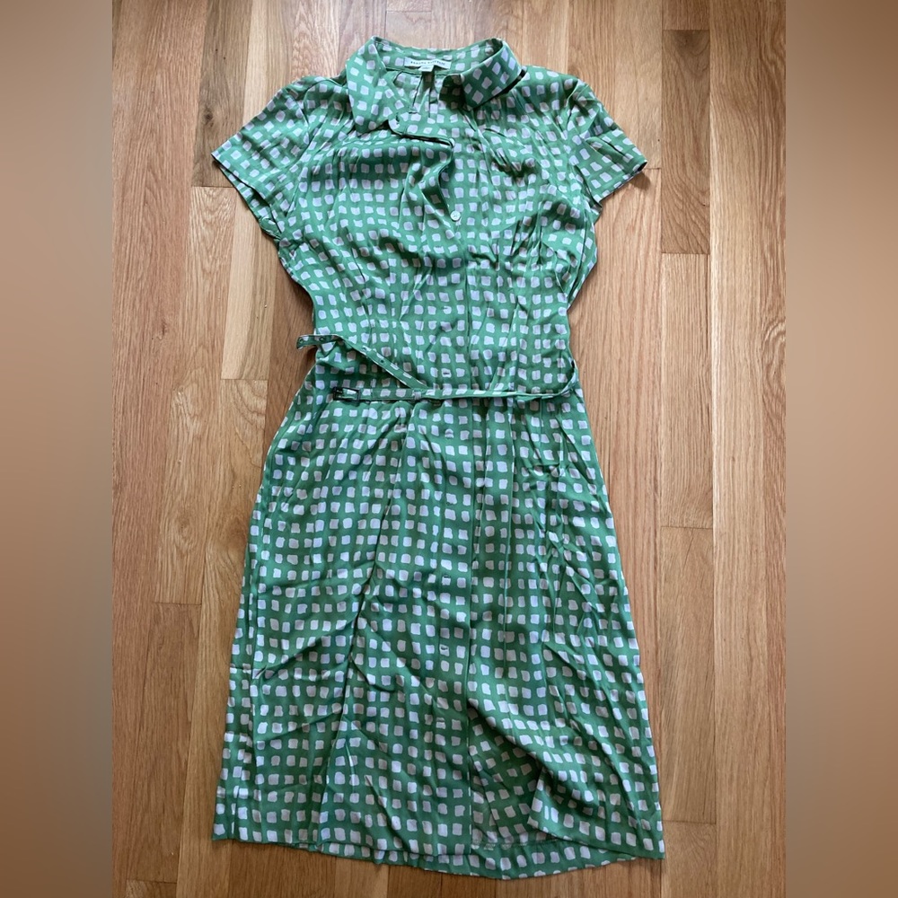 Banana Republic Green Midi Shirt Dress with White Square Print